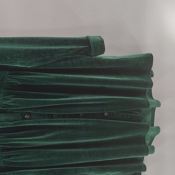Jodifl Green Velour Button Up Dress Long Sleeve Size Medium - Picture 3 of 7